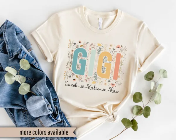 Personalized Gigi Shirt with Grandkids' Names - Wildflowers Design - Custom Grandma T-Shirt - Mother's Day Gigi Gift