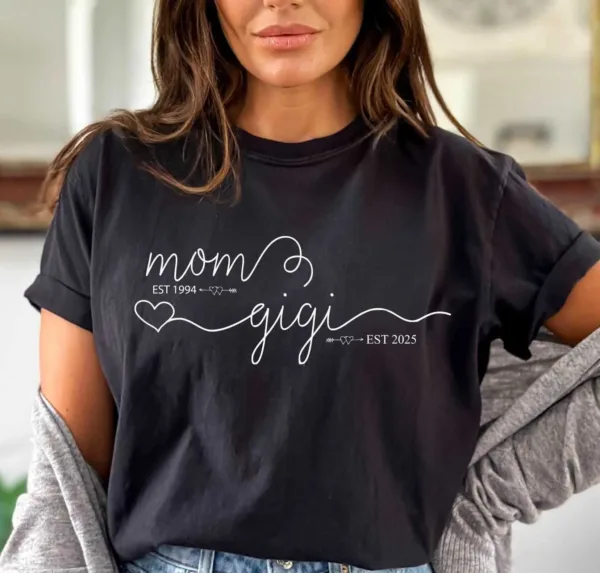1-18.jpeg Mom Est Gigi Est Custom Shirt - Pregnancy Announcement Gift - Gigi T-Shirt - New Grandma Shirt - Pregnancy Reveal Gift for Mother's Day