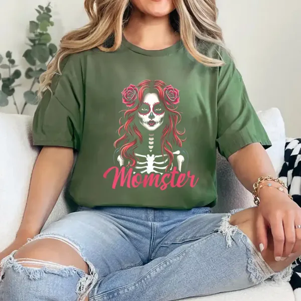 1-2-2-1.webp Womens Creepy Momster Tee Scary Mama Costume Horror Halloween Mom T-Shirt - Unisex, Gift for Halloween Day, Gift for Mama