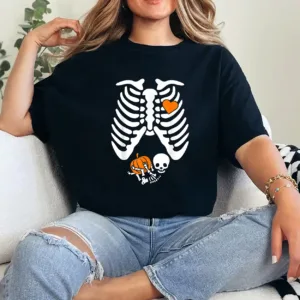 1-3-7.webp Women Skeleton Pregnancy Announcement Mom Halloween T-Shirt - Unisex, Gift for Halloween Day, Gift for Mama