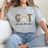 Funny Cat Mama T-Shirt – Retro Leopard Cat Mom Graphic Tee for Pet Lovers, Mother’s Day Gift for Cat Owners, Cute Animal Mom Shirt