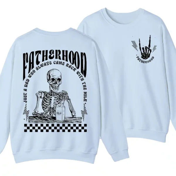 1-5.webp 2 Sides Fatherhood Sweatshirt, Just A Dad Who Always Came Back With The Milk Crewneck, Father’s Day Gift, Funny Dad Skeleton Shirt