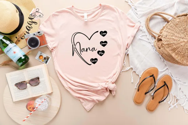 1-5-scaled-1.jpeg Custom Nana Heart Shirt with Kids' Names - Personalized Grandma Tee - Nana Gift for New or Cool Grandmas