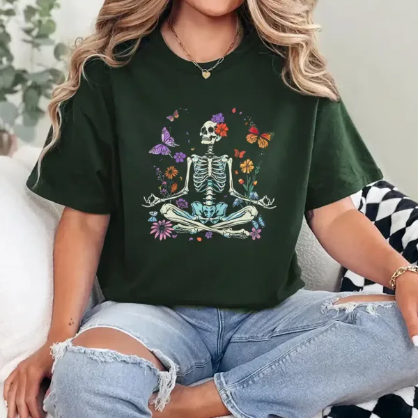 Women Yoga Skeleton Halloween Funny Meditating Skeleton Mama T-Shirt - Unisex, Gift for Halloween Day,  Gift for Mama