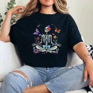 10-3-4.webp Women Yoga Skeleton Halloween Funny Meditating Skeleton Mama T-Shirt - Unisex, Gift for Halloween Day, Gift for Mama