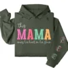 This Mama Wears Her Heart on Her Sleeve Hoodie – Custom Kids Names, Mother's Day