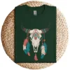 11-1-3-1.webp Boho Cow Skull Long Sleeve T-Shirt – Southwestern Bohemian Style – Vintage Western Graphic Tee – Comfortable Casual Wear for Cowgirls