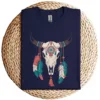 11-3-3-1.webp Boho Cow Skull Long Sleeve T-Shirt – Southwestern Bohemian Style – Vintage Western Graphic Tee – Comfortable Casual Wear for Cowgirls
