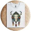 12-1-2.webp Cow Bull Skull T-Shirt – Native American Feathers Design – Southwestern Tribal Graphic Tee – Boho Western Style Sleeveless Shirt