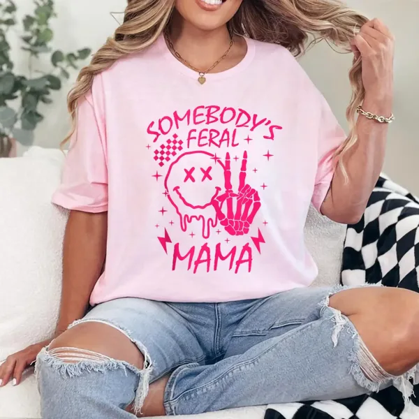 Groovy Somebody's Feral Mama Best Mom Life Mothers Day Gift T-Shirt - Unisex, Gift for Halloween Day,  Gift for Mama