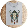 12-2-2.webp Cow Bull Skull T-Shirt – Native American Feathers Design – Southwestern Tribal Graphic Tee – Boho Western Style Sleeveless Shirt