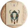 12-3-2-1.webp Cow Bull Skull T-Shirt – Native American Feathers Design – Southwestern Tribal Graphic Tee – Boho Western Style Sleeveless Shirt