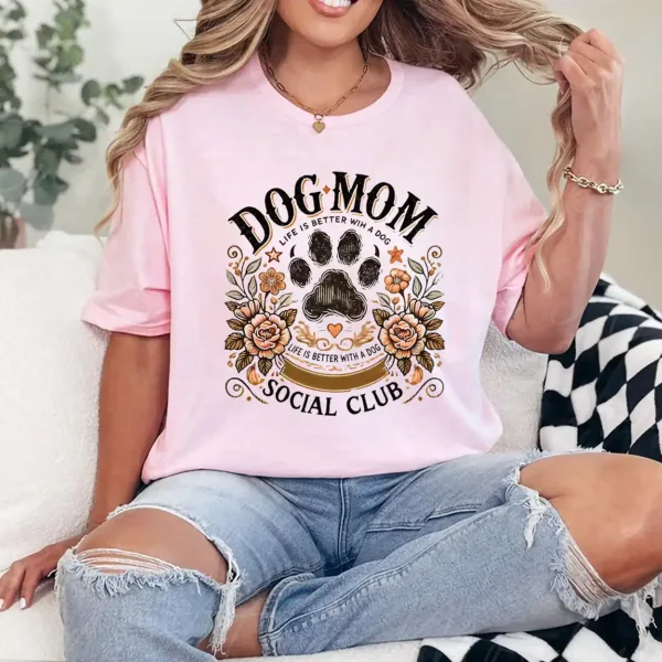 12-3-8.webp Dog Mom Social Club T-Shirt – Floral Dog Lover Shirt for Women, Cute Gift for Dog Owners, Life Is Better with a Dog Tee, Fur Mama Outfit