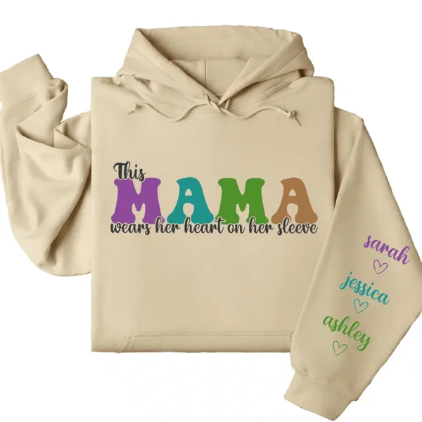 12-9.webp This Mama Wears Her Heart on Her Sleeve Hoodie – Custom Hoodie with Kids’ Names, Personalized Mother’s Day Gift for Mom