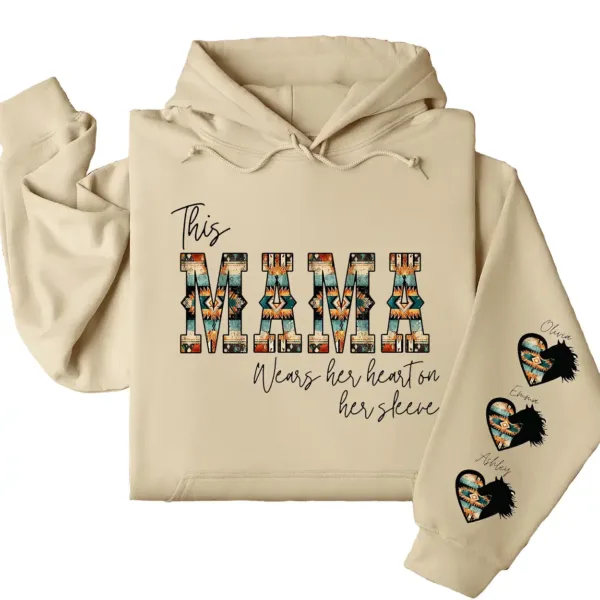 14-1-5.webp Western Mama Wears Her Heart on Her Sleeve Hoodie – Personalized Aztec Heart & Horse Graphic, Cowboy Font, Mother’s Day or Birthday Gift