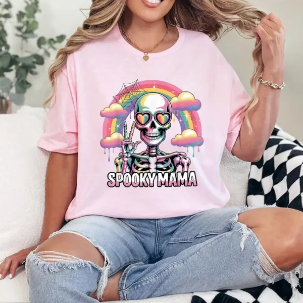 Spooky Mama Rainbow Skeleton Halloween Peace Sign T-Shirt - Unisex, Gift for Halloween Day,  Gift for Mama