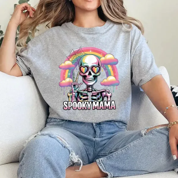 Spooky Mama Rainbow Skeleton Halloween Peace Sign T-Shirt - Unisex, Gift for Halloween Day,  Gift for Mama
