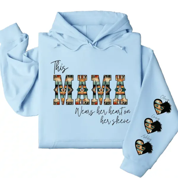 14-3-5.webp Western Mama Wears Her Heart on Her Sleeve Hoodie – Personalized Aztec Heart & Horse Graphic, Cowboy Font, Mother’s Day or Birthday Gift