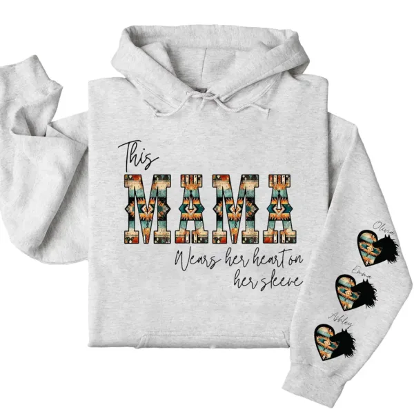14-4-4.webp Western Mama Wears Her Heart on Her Sleeve Hoodie – Personalized Aztec Heart & Horse Graphic, Cowboy Font, Mother’s Day or Birthday Gift