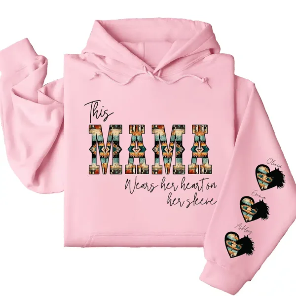 14-5-1.webp Western Mama Wears Her Heart on Her Sleeve Hoodie – Personalized Aztec Heart & Horse Graphic, Cowboy Font, Mother’s Day or Birthday Gift
