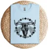 15-1-2.webp Vintage Cow Bull Skull T-Shirt – BOHO Southwestern Aztec Feather Design – Rustic Western Graphic Tee – Unique Cowgirl & Cowboy Shirt