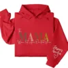 This Mama Wears Her Heart on Her Sleeve Hoodie – Custom Hoodie with Kids’ Names, Personalized Mother’s Day Gift for Mama