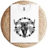 15-2-2.webp Vintage Cow Bull Skull T-Shirt – BOHO Southwestern Aztec Feather Design – Rustic Western Graphic Tee – Unique Cowgirl & Cowboy Shirt