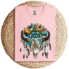 Western Boho Sunflowers Turquoise Cow Bull Skull T-Shirt – Country Cowgirl Graphic Tee – Vintage Rodeo Western Shirt for Women