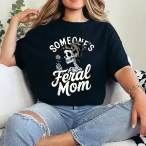 18-2-3.webp Someone's Feral Mom Skeleton Wildflower Skull Halloween T-Shirt - Unisex, Gift for Halloween Day, Gift for Mama