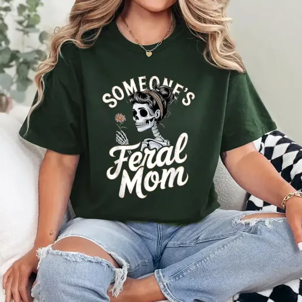 Someone's Feral Mom Skeleton Wildflower Skull Halloween T-Shirt - Unisex, Gift for Halloween Day,  Gift for Mama