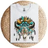 Western Boho Sunflowers Turquoise Cow Bull Skull T-Shirt – Country Cowgirl Graphic Tee – Vintage Rodeo Western Shirt for Women