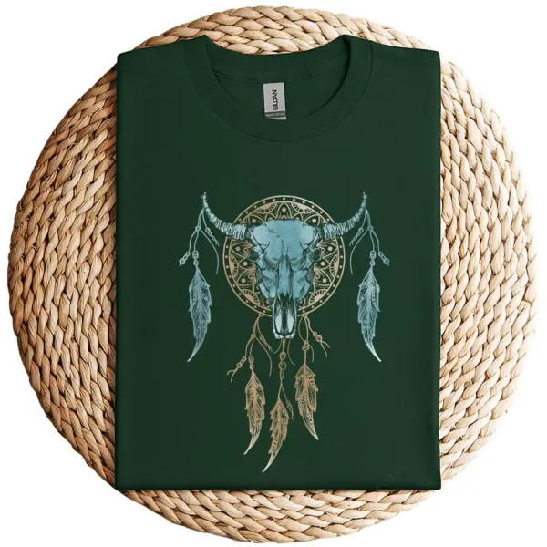 19-1-2.webp Bull Skull Dream Catcher T-Shirt – Western Rodeo Cowboy Cowgirl Boho Sleeveless Shirt – Country Summer Graphic Top