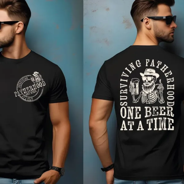 19-2-4.webp Fatherhood T-Shirt, Dad Shirt, Funny Skeleton Dad Tee, Retro Fathers Day Shirt Gift for Husband, Cool Dad Club Shirt