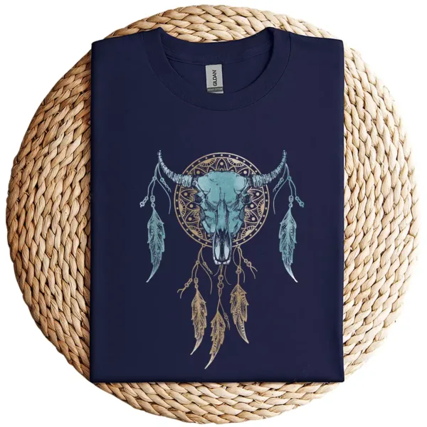 19-3-1.webp Bull Skull Dream Catcher T-Shirt – Western Rodeo Cowboy Cowgirl Boho Sleeveless Shirt – Country Summer Graphic Top
