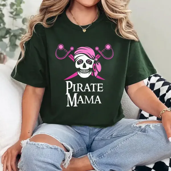 Pink Pirate Mama Skull And Crossbones Flag T-Shirt - Unisex, Gift for Halloween Day,  Gift for Mama