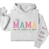 Custom This Mama Wears Her Heart on Her Sleeve Hoodie – Personalized Mom Hoodie with Kids’ Names, Mother’s Day Gift for Her