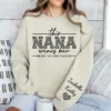 Custom Nana Sweatshirt, With Kids Name On Sleeve, This Nana Wears Her Heart On Her Sleeve