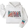 Custom American Mama Hoodie – This Mom Wears Her Heart on Her Sleeve with Kids' Names, 4th of July USA Mom Gift