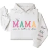 Custom This Mama Wears Her Heart on Her Sleeve Hoodie – Personalized Mom Hoodie with Kids’ Names, Mother’s Day Gift for Her