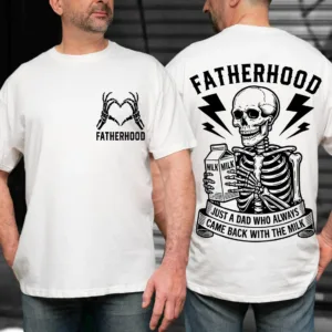 Father's Day T-Shirt, Just A Dad Who Came Back With The Milk, Funny Dad Shirt, Skeleton Fatherhood Shirt, Gift for Husband
