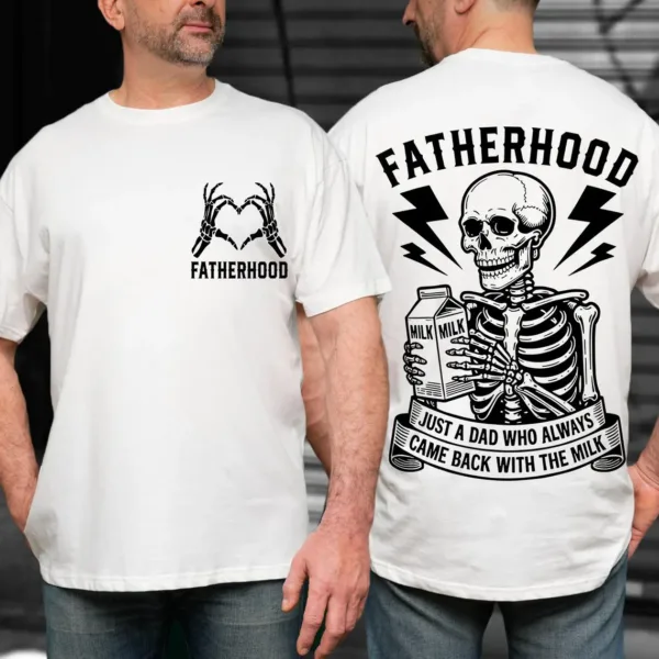 20-1-4.webp Father's Day T-Shirt, Just A Dad Who Came Back With The Milk, Funny Dad Shirt, Skeleton Fatherhood Shirt, Gift for Husband