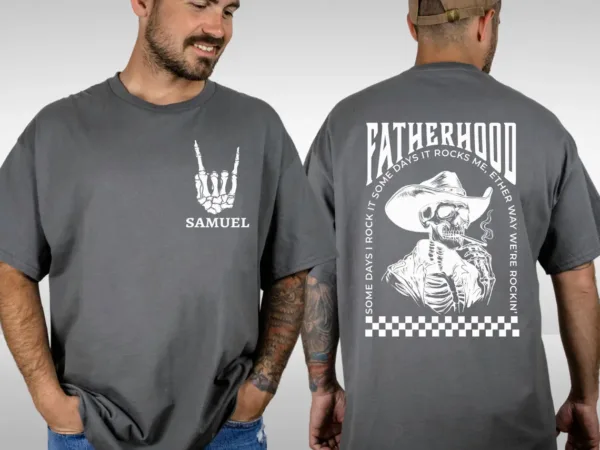 21-2-3.webp Fatherhood T-Shirt, Funny Skeleton Dad, Sometimes I Rock It Sometimes It Rocks Me Tee, Cowboy Dad Shirt, Gift For Dad