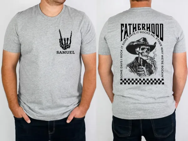 21-3-2.webp Fatherhood T-Shirt, Funny Skeleton Dad, Sometimes I Rock It Sometimes It Rocks Me Tee, Cowboy Dad Shirt, Gift For Dad