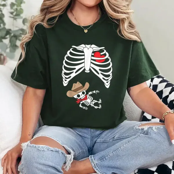 Baby Pregnancy Halloween Skeleton Xray Cowboy Boy Pregnant T-Shirt - Unisex, Gift for Halloween Day,  Gift for Mama