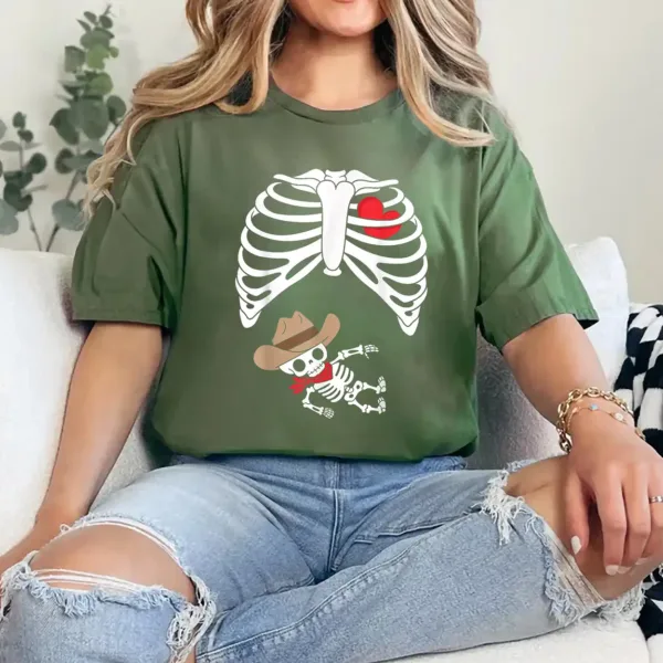 Baby Pregnancy Halloween Skeleton Xray Cowboy Boy Pregnant T-Shirt - Unisex, Gift for Halloween Day,  Gift for Mama