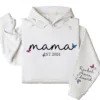 Personalized Mama Hoodie with Kids' Names on Sleeve, Est. 2025 – Custom Mother's Day Gift, Family Name Hoodie