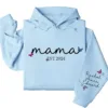 Personalized Mama Hoodie with Kids' Names on Sleeve, Est. 2025 – Custom Mother's Day Gift, Family Name Hoodie
