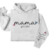 Personalized Mama Hoodie with Kids' Names on Sleeve, Est. 2025 – Custom Mother's Day Gift, Family Name Hoodie