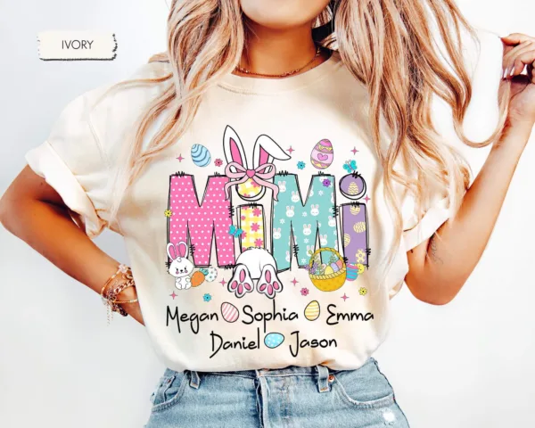 3-5.jpeg Personalized Grandma Easter Shirt - Easter Mimi with Grandkids' Names - Easter Gift for Nana or Mimi