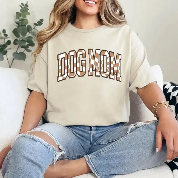 Checkered Dog Mom T-Shirt – Cute Fur Mama Gift for Mother’s Day, Dog Lover Apparel, Dog Mama Tee for Pet Moms